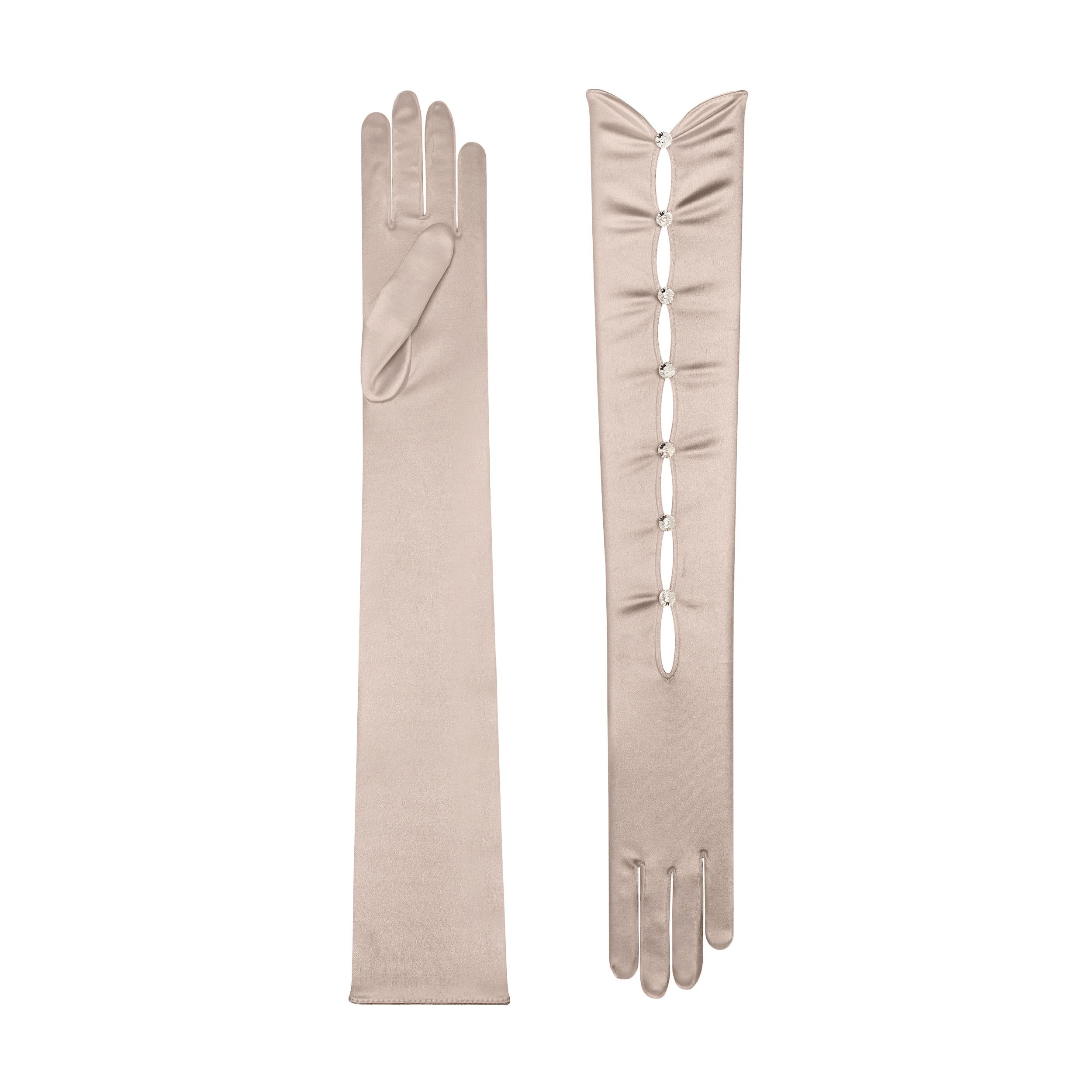 Calypso | Satin Opera Glove-Champagne-Cornelia James