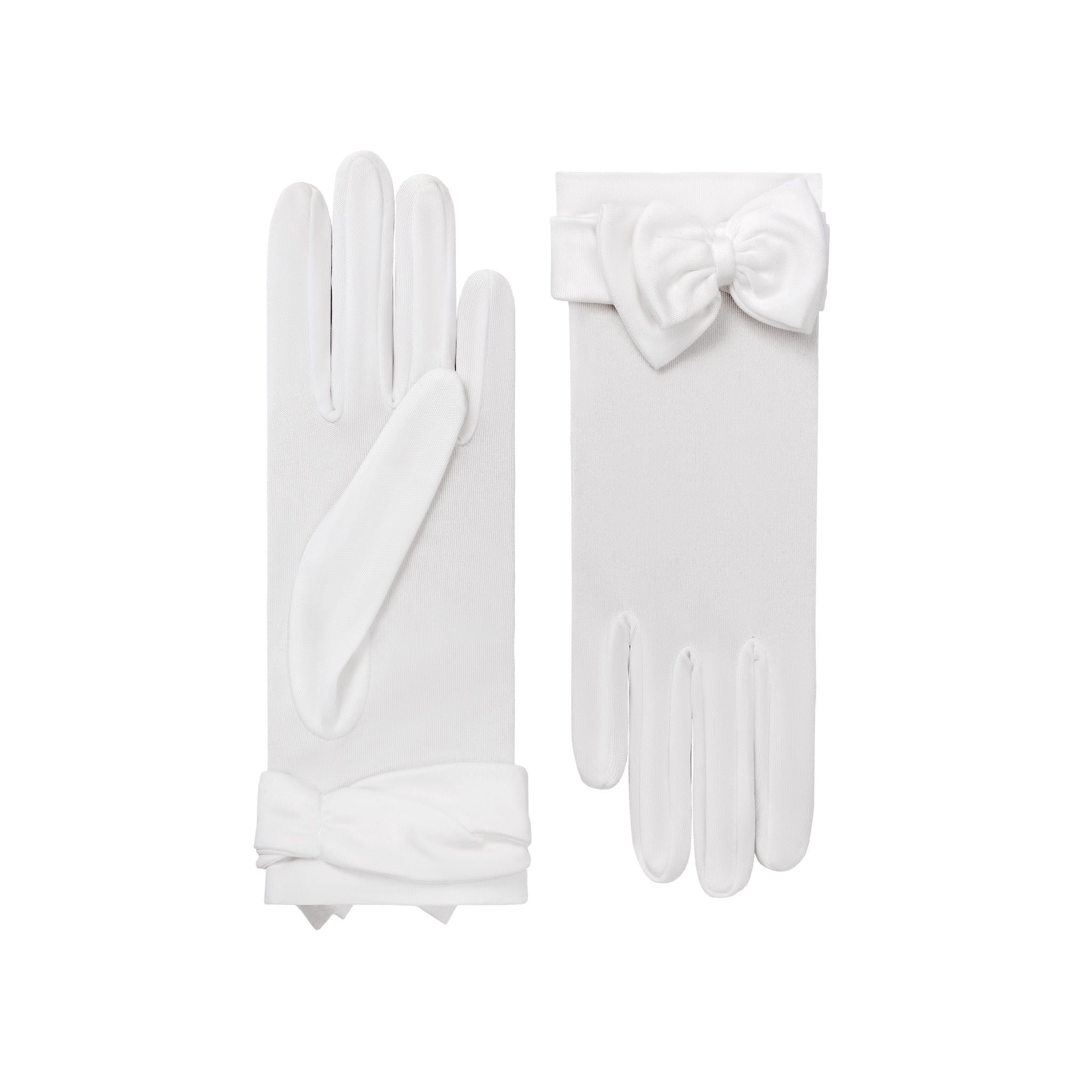 Giselle | Silk Glove with Bow-White-Cornelia James